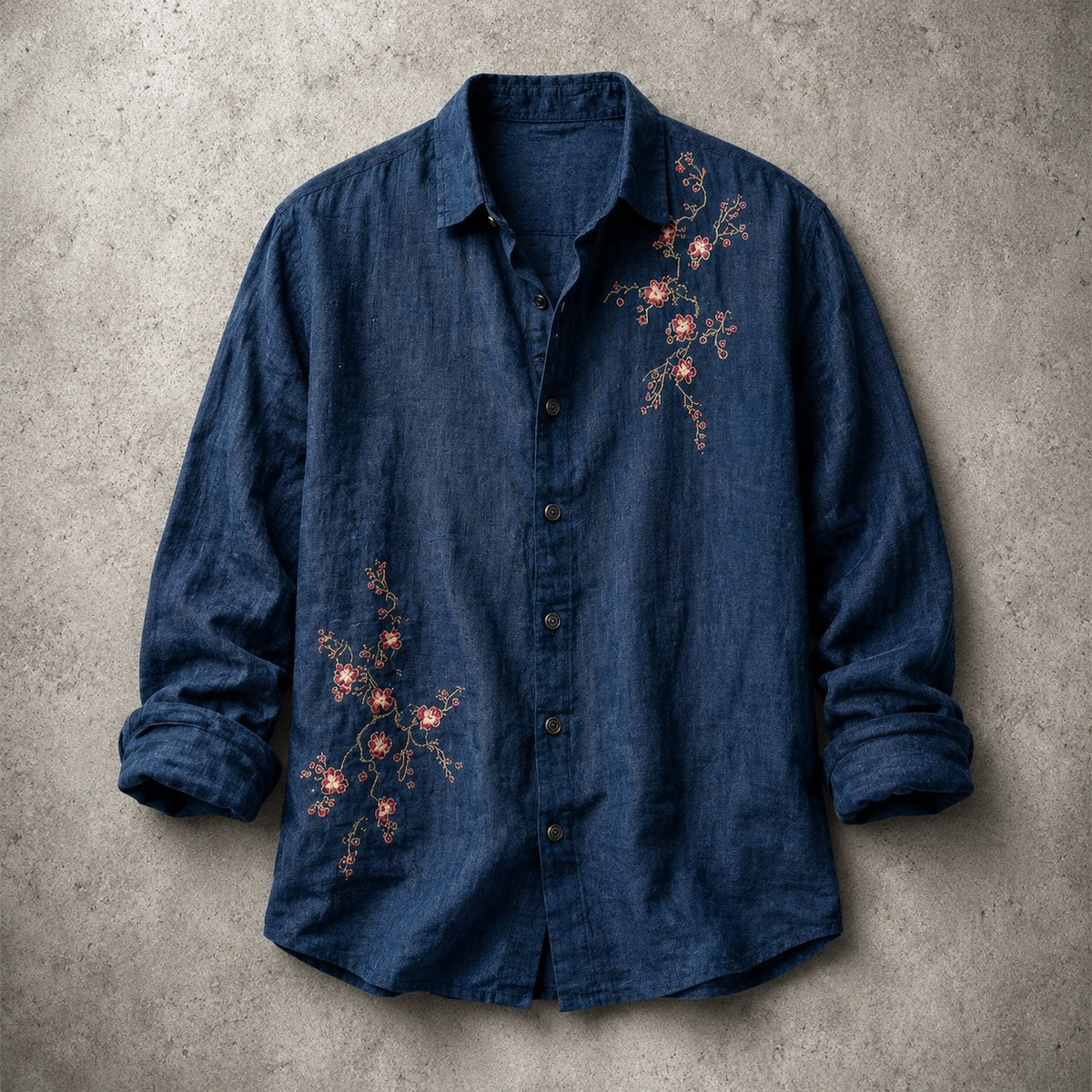 Arnau | Camisa de Lino de Manga Larga Hombre Bordado Floral