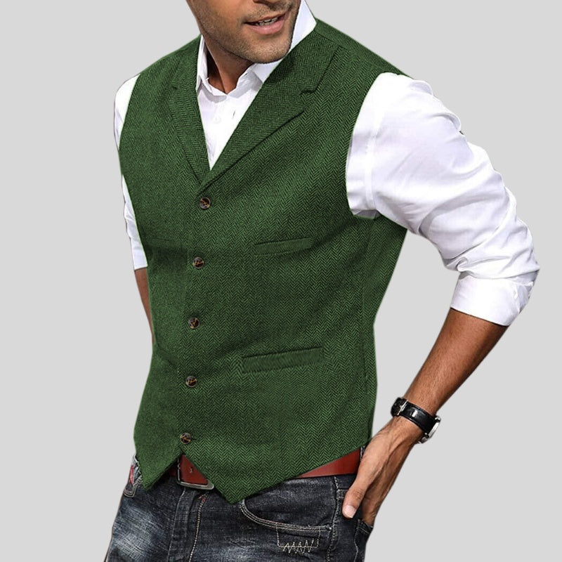 Nuvara | Arturo | Chaleco de Tweed Espiga Hombre Cuello Solapa Botones