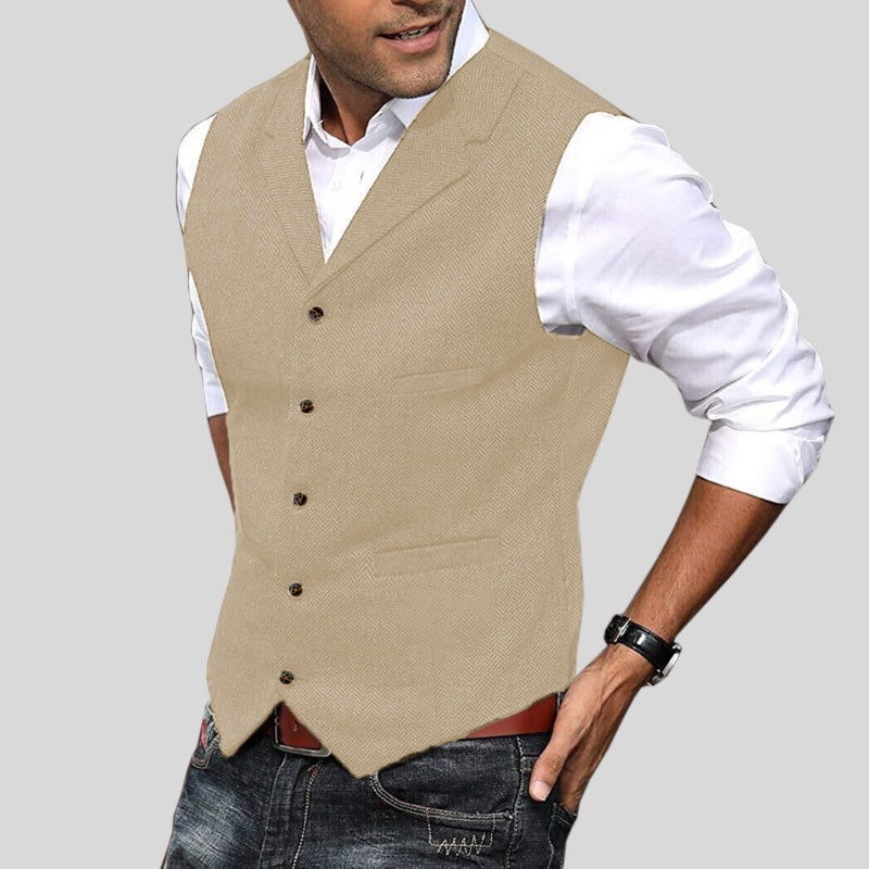 Nuvara | Arturo | Chaleco de Tweed Espiga Hombre Cuello Solapa Botones