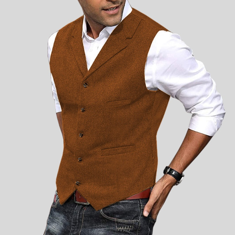 Nuvara | Arturo | Chaleco de Tweed Espiga Hombre Cuello Solapa Botones