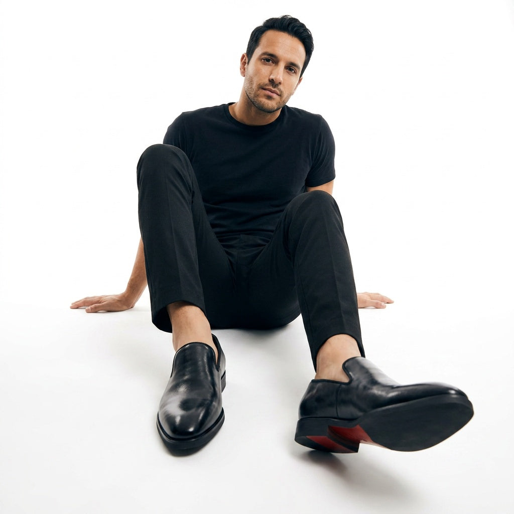 Arturo | Mocasines Negros de Cuero Hombre Puntera Afilada