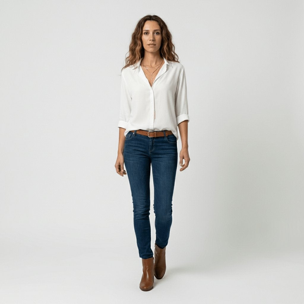 Beatriz | Camisa Blanca de Manga Larga Mujer Botones Cuello Solapa