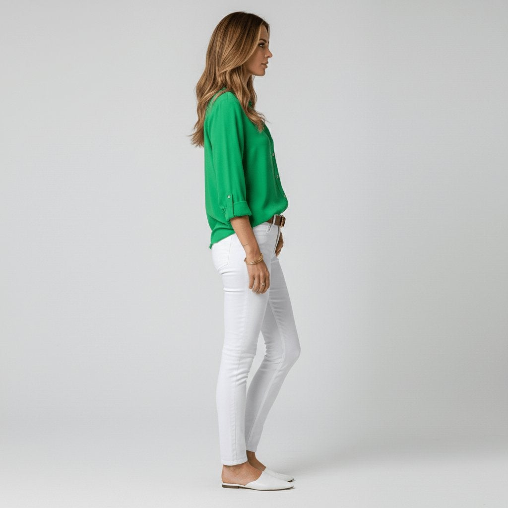 Beatriz | Camisa Blanca de Manga Larga Mujer Botones Cuello Solapa