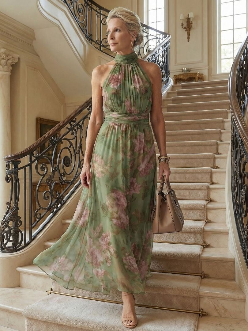 Nuvara Floral Halter Midi Dress