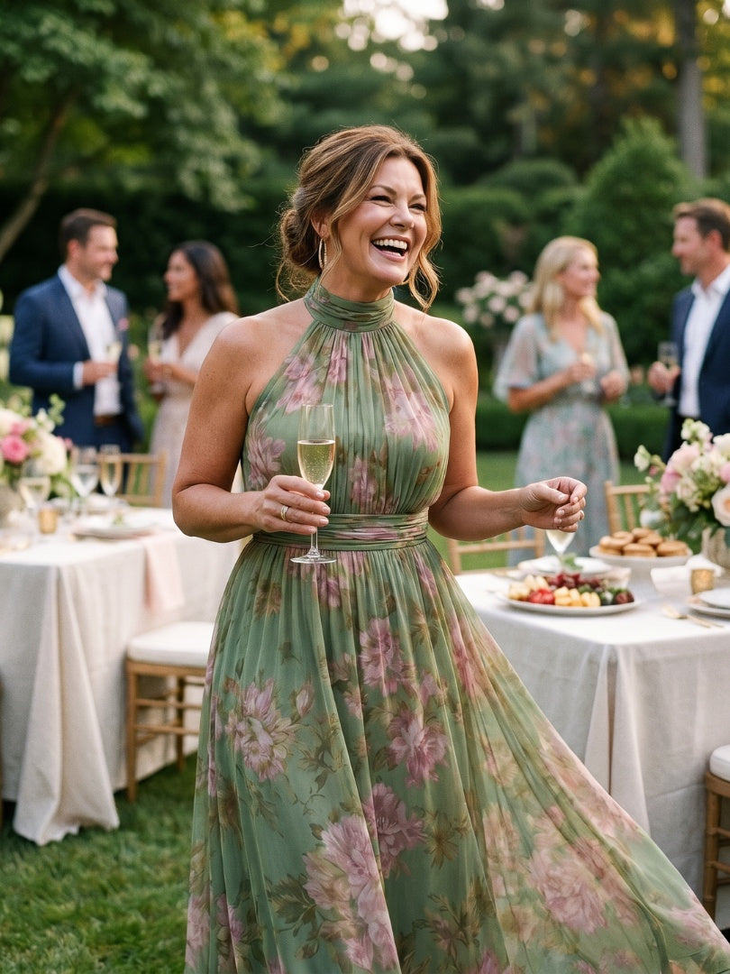 Nuvara Floral Halter Midi Dress