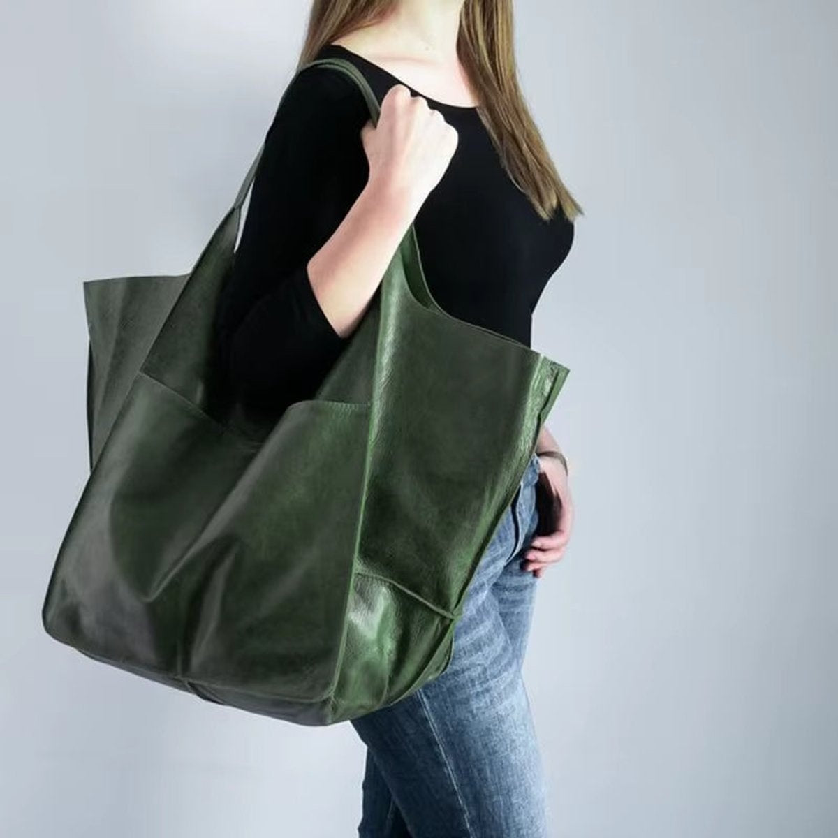 Nuvara | Berta | Tote Bag de Cuero Grande Mujer Bolsillos Exteriores