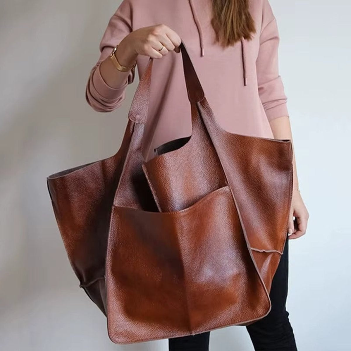 Nuvara | Berta | Tote Bag de Cuero Grande Mujer Bolsillos Exteriores