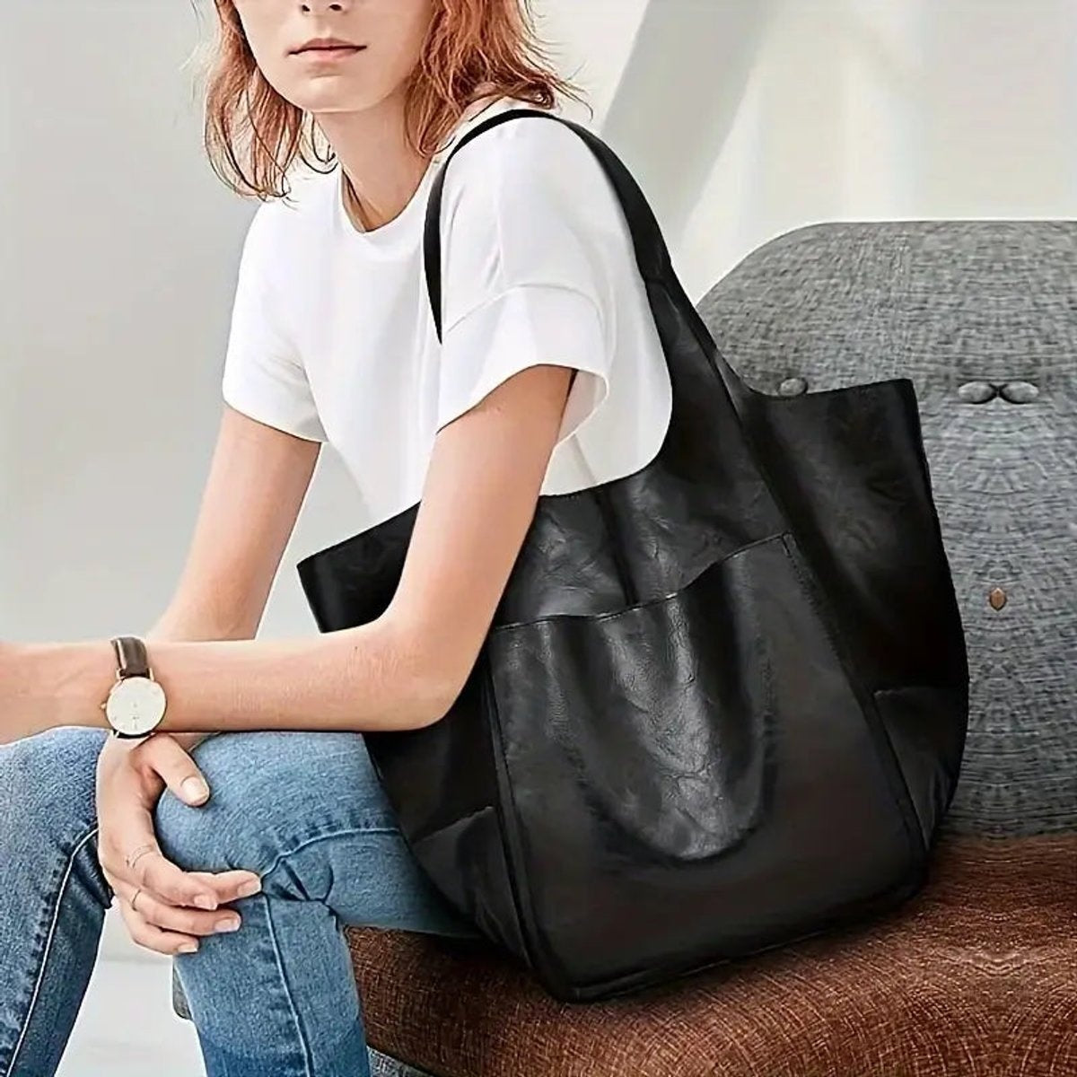 Nuvara | Berta | Tote Bag de Cuero Grande Mujer Bolsillos Exteriores