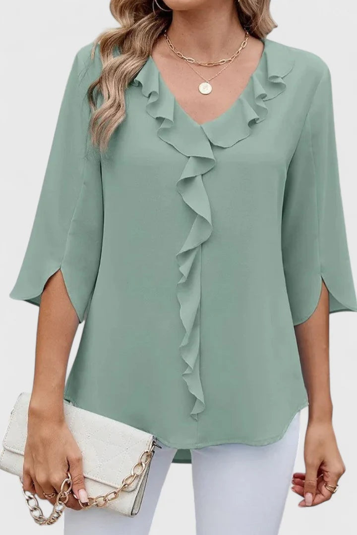 Consuelo | Blusa con Volantes Escote V Mujer Manga Tres Cuartos