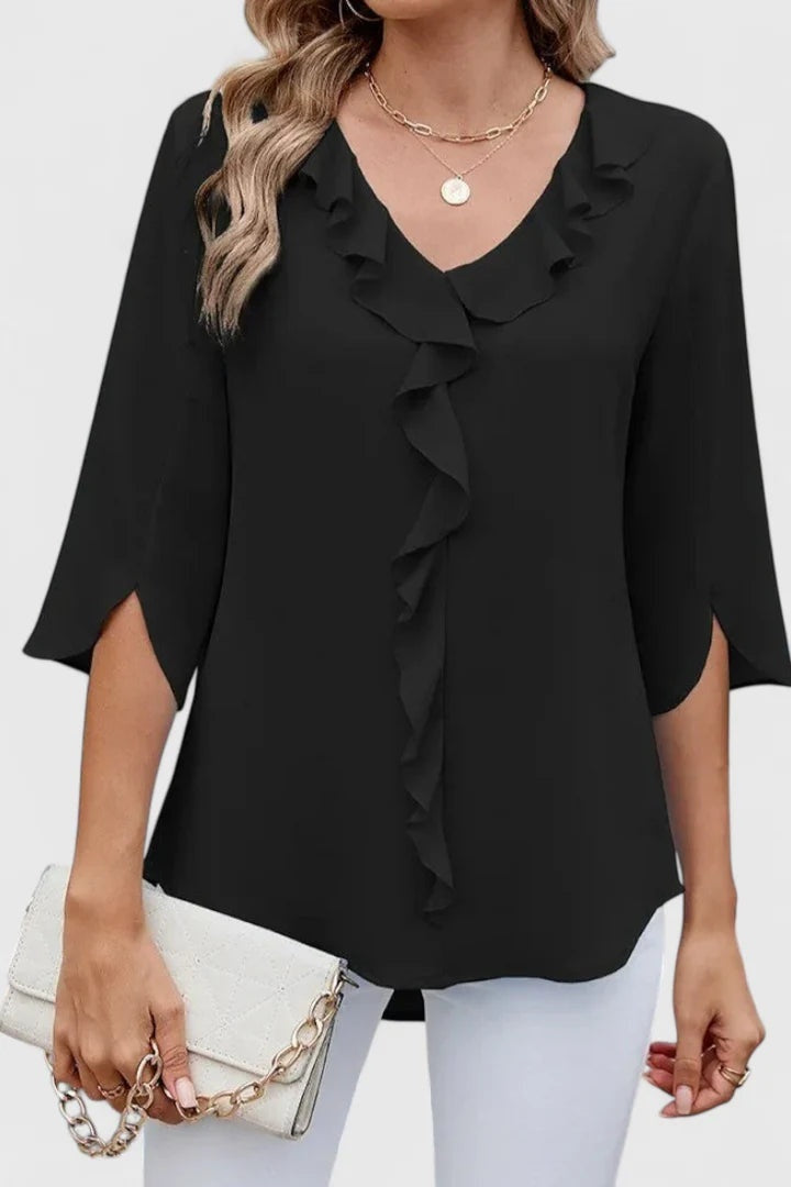 Consuelo | Blusa con Volantes Escote V Mujer Manga Tres Cuartos