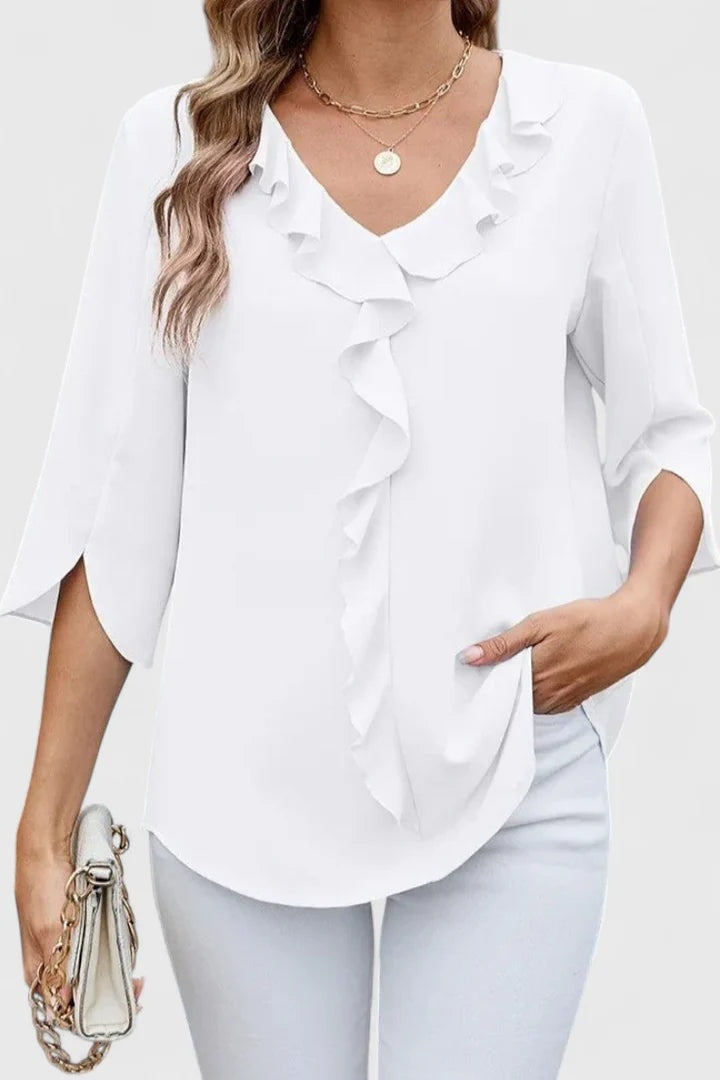 Consuelo | Blusa con Volantes Escote V Mujer Manga Tres Cuartos
