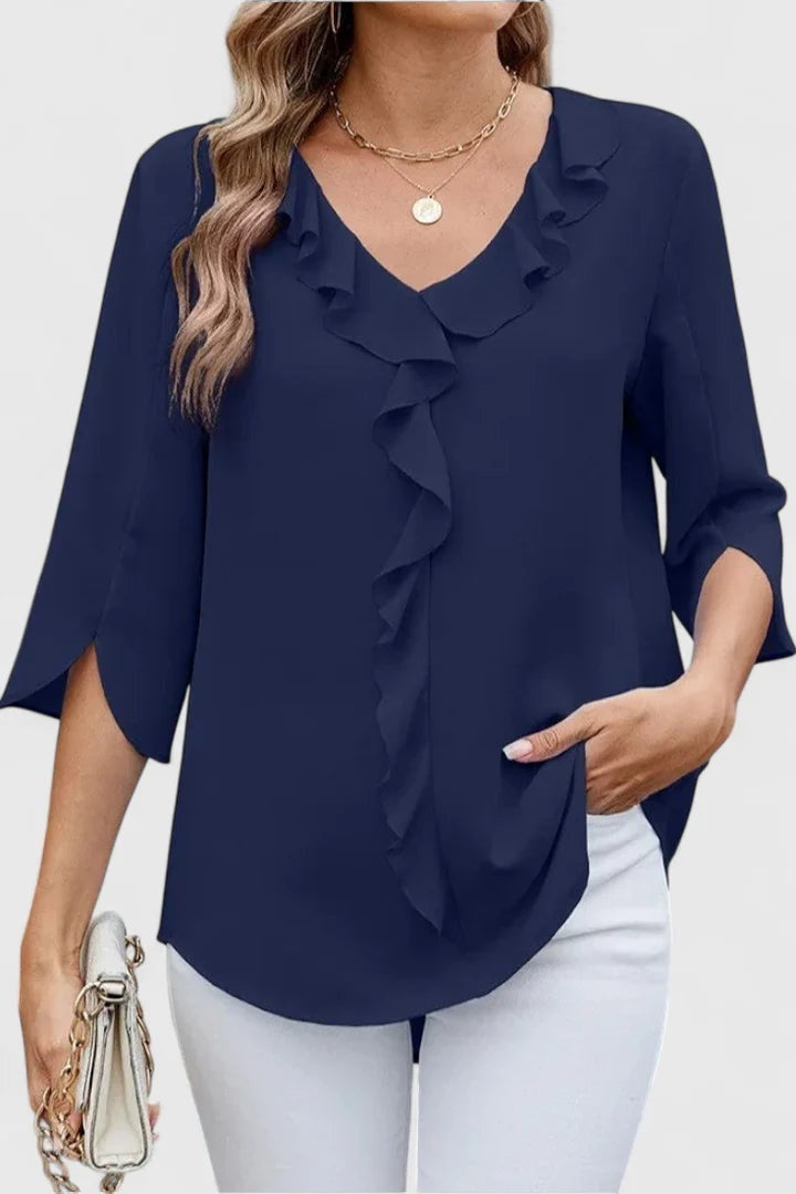 Consuelo | Blusa con Volantes Escote V Mujer Manga Tres Cuartos