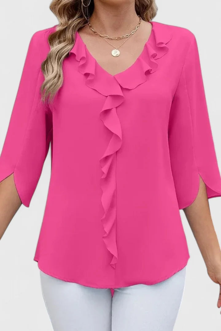 Consuelo | Blusa con Volantes Escote V Mujer Manga Tres Cuartos