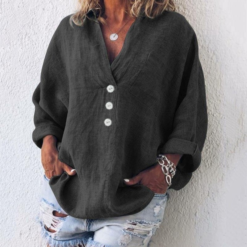 Amparo | Blusa de Lino con Botones Cuello V Mujer Oversized