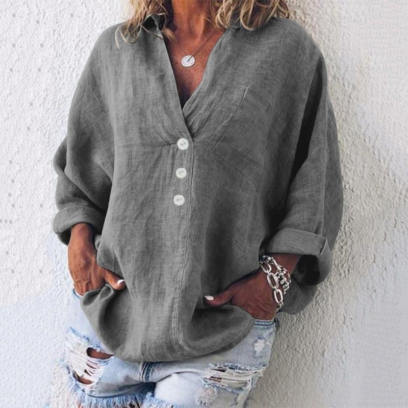 Amparo | Blusa de Lino con Botones Cuello V Mujer Oversized