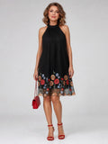 Nuvara | Candela | Vestido Corto Halter Bordado Floral Mujer Sin Mangas
