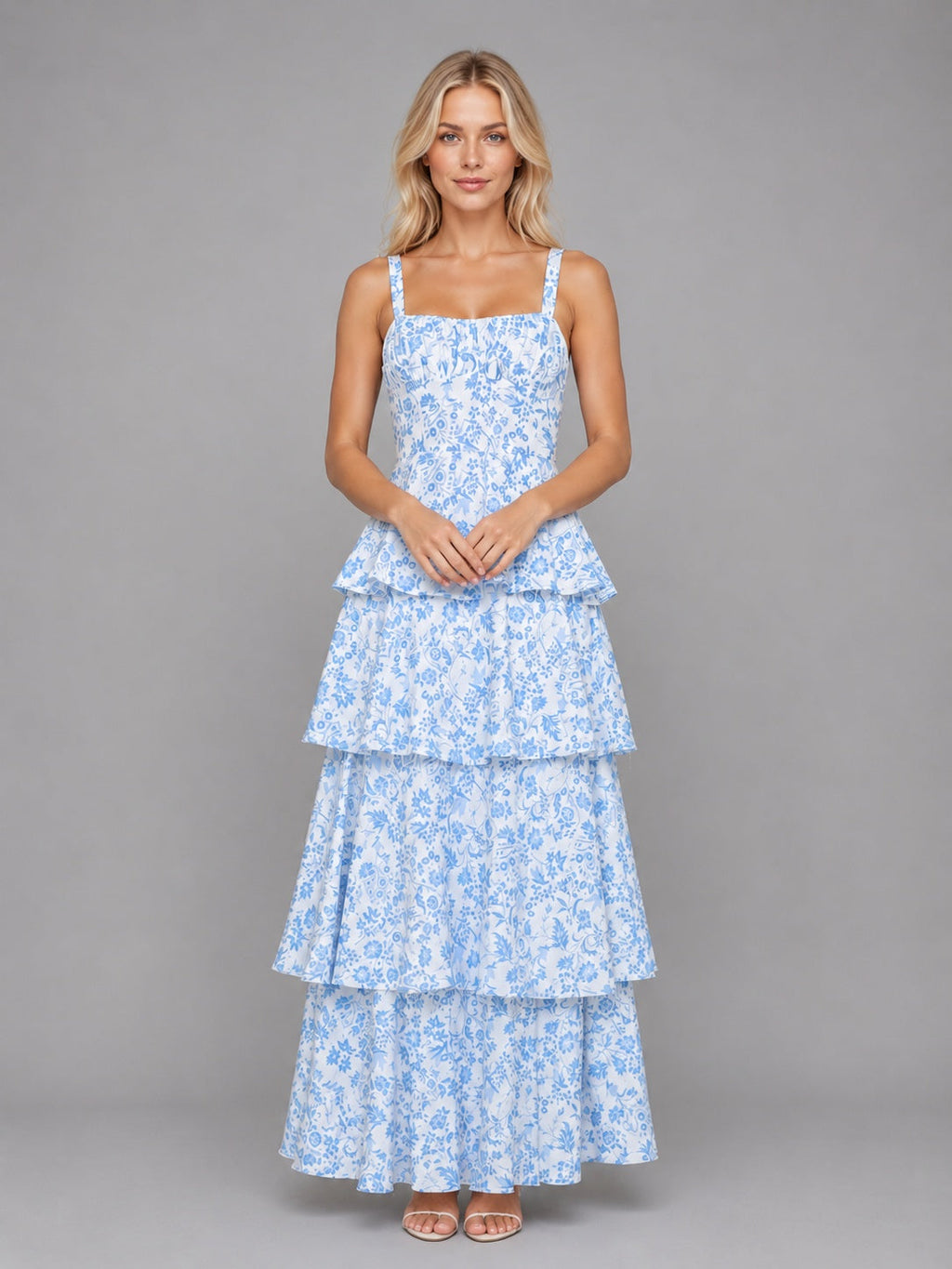 Nuvara | Candela | Vestido Largo con Volantes Floral Mujer Tirantes Escote Recto