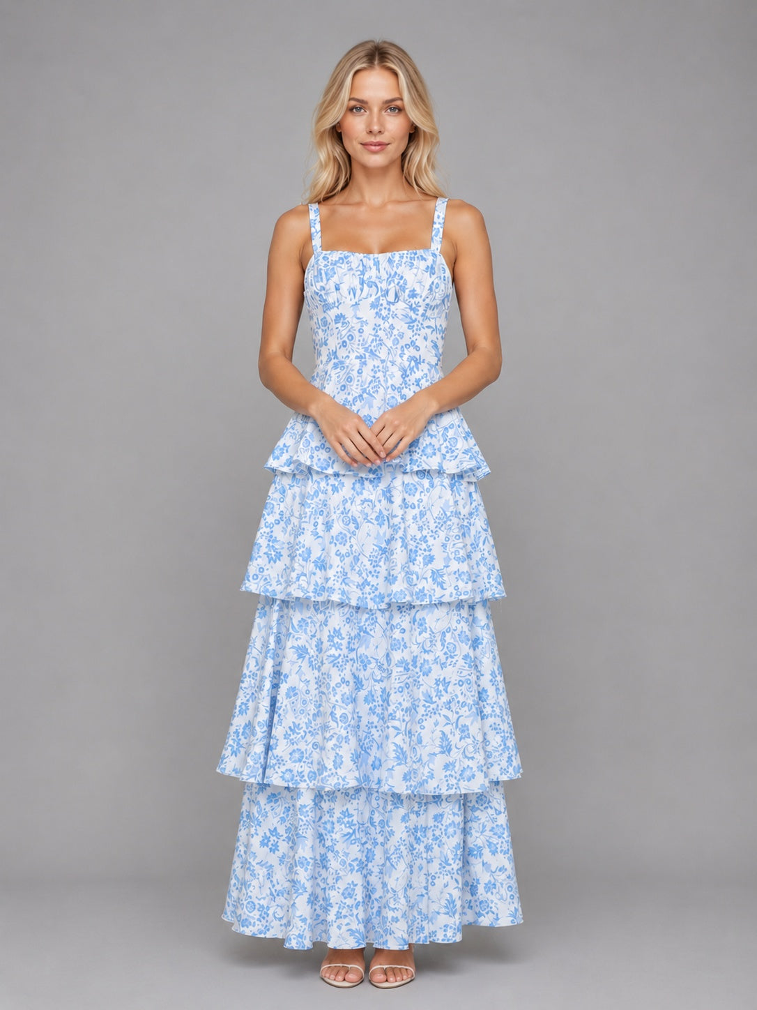 Nuvara | Candela | Vestido Largo con Volantes Floral Mujer Tirantes Escote Recto
