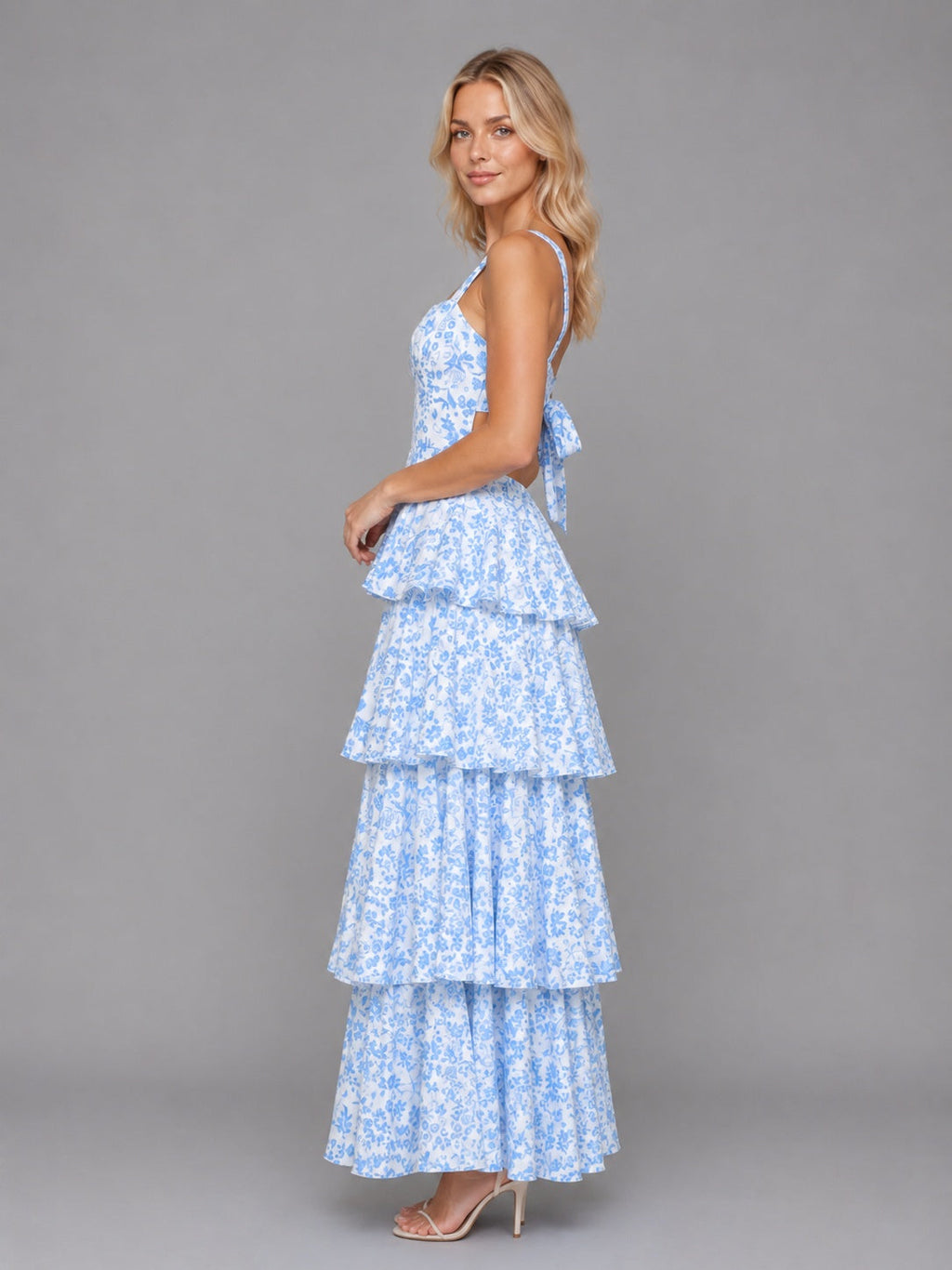 Nuvara | Candela | Vestido Largo con Volantes Floral Mujer Tirantes Escote Recto
