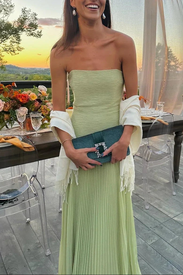 Nuvara | Candela | Vestido Largo Plisado Palabra de Honor Mujer
