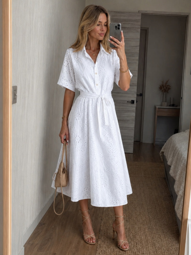 Nuvara Embroidered Shirt Midi Dress