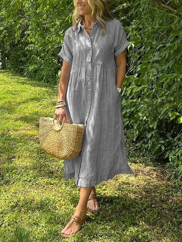 Nuvara Striped Shirt Midi Dress