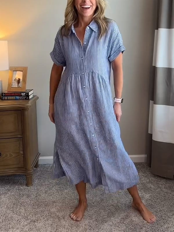 Nuvara Striped Shirt Midi Dress
