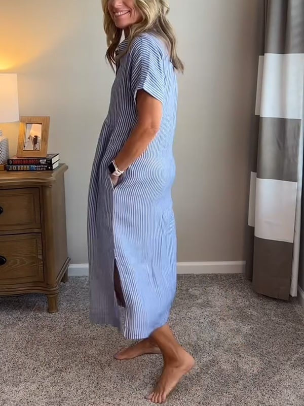 Nuvara Striped Shirt Midi Dress