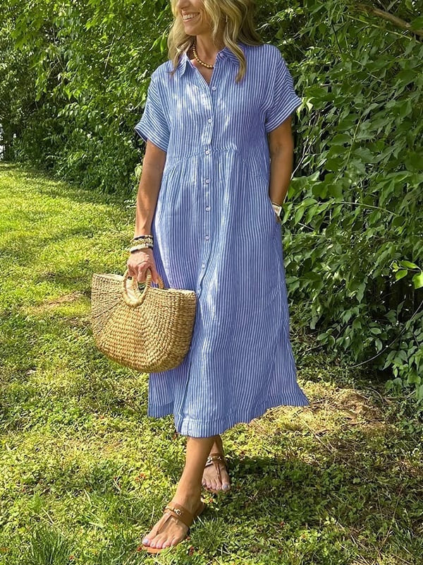 Nuvara Striped Shirt Midi Dress