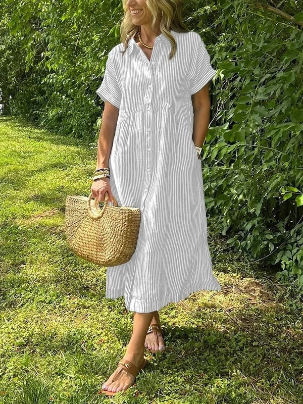 Nuvara Striped Shirt Midi Dress