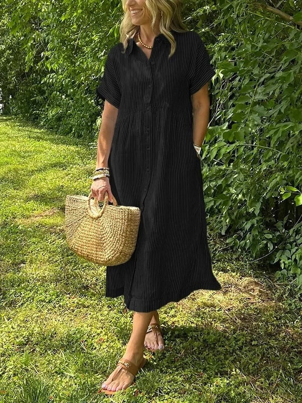 Nuvara Striped Shirt Midi Dress