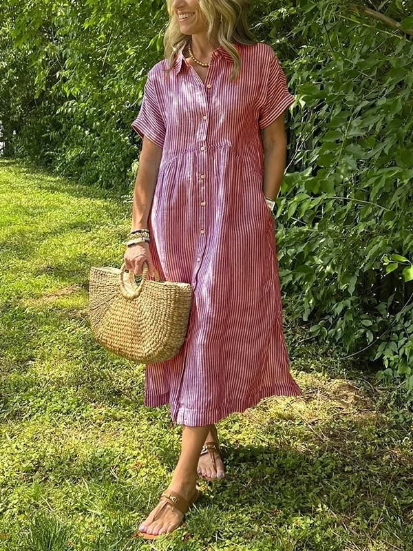 Nuvara Striped Shirt Midi Dress