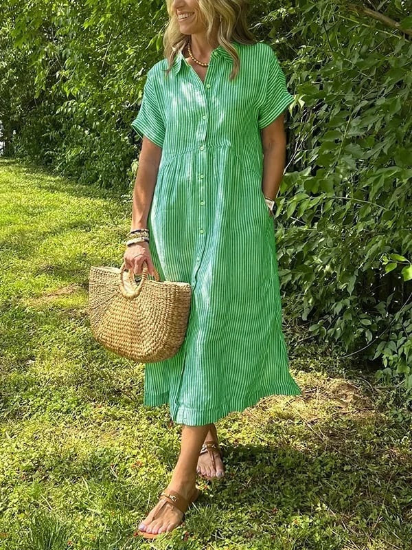 Nuvara Striped Shirt Midi Dress