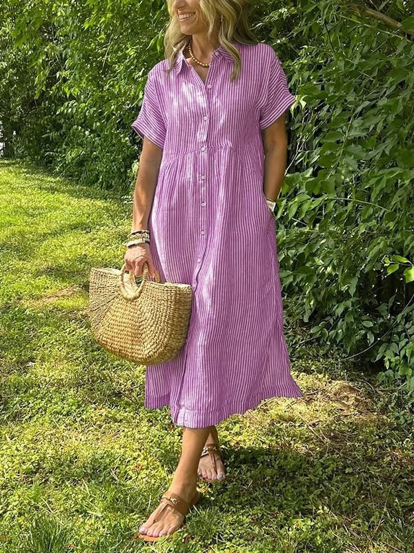 Nuvara Striped Shirt Midi Dress