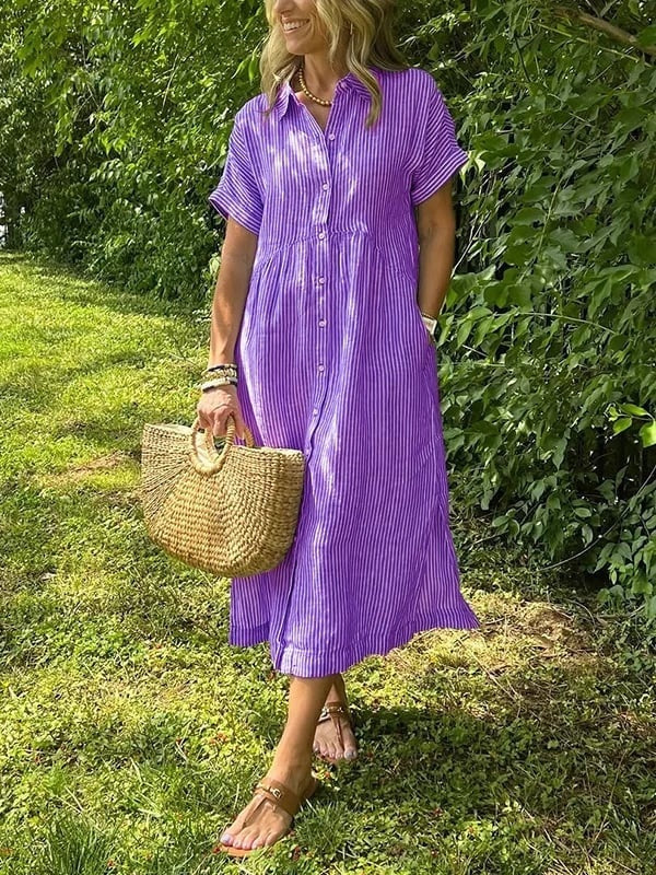 Nuvara Striped Shirt Midi Dress