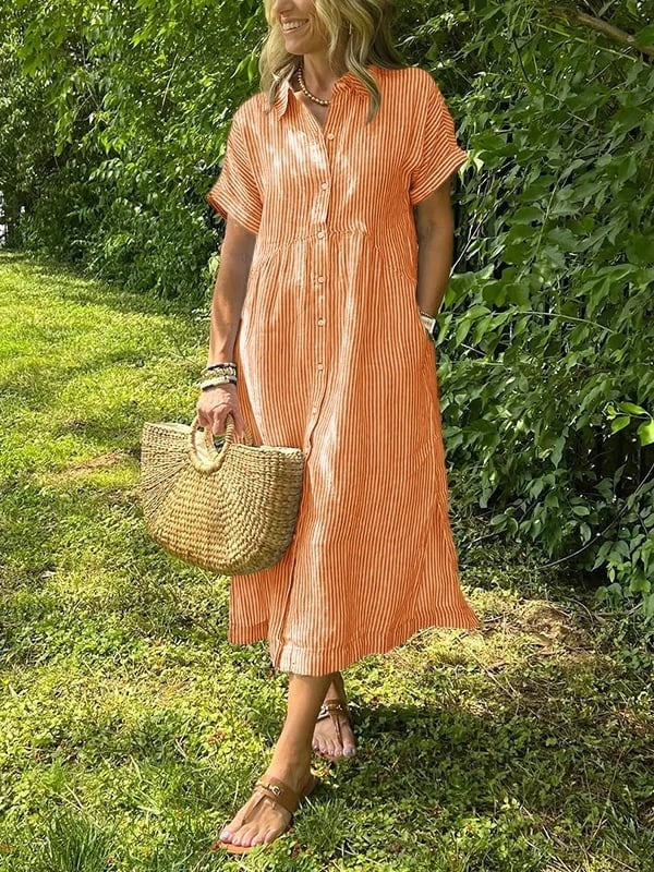 Nuvara Striped Shirt Midi Dress