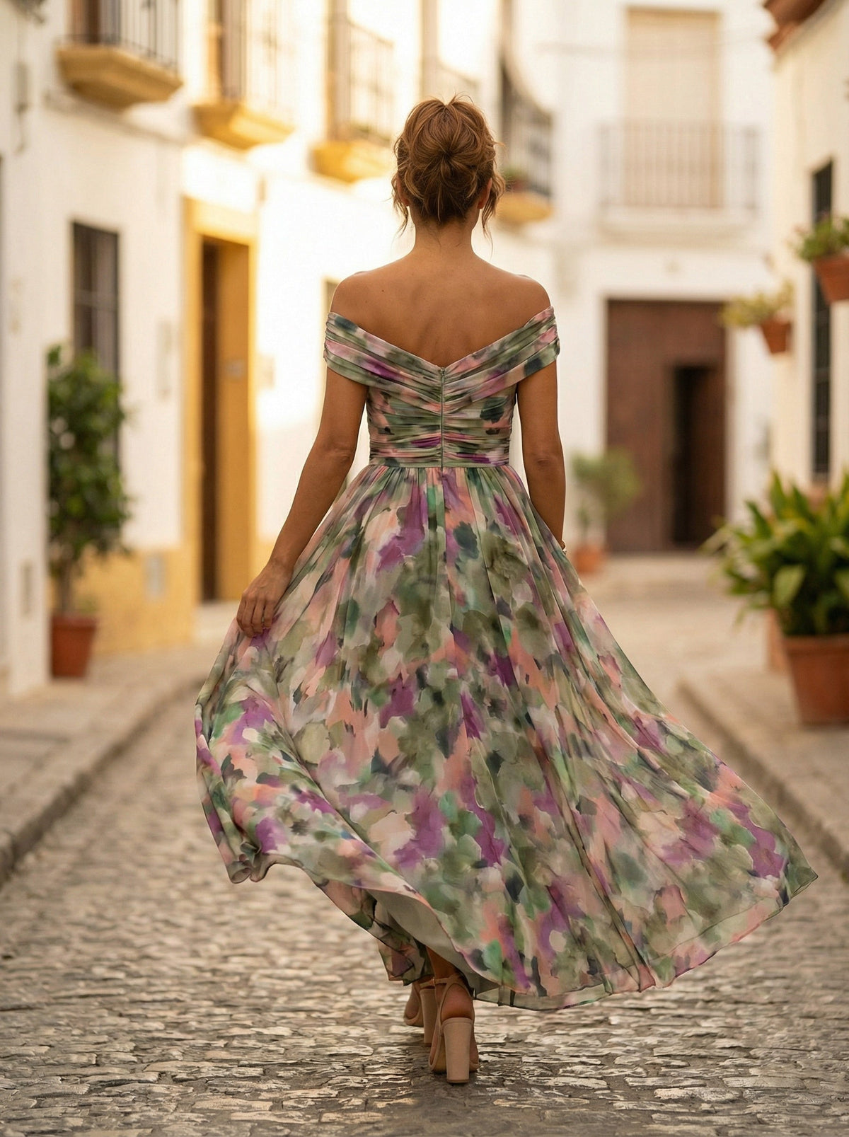 Nuvara | Carmela | Vestido Largo de Gala Hombros Descubiertos Mujer Plisado
