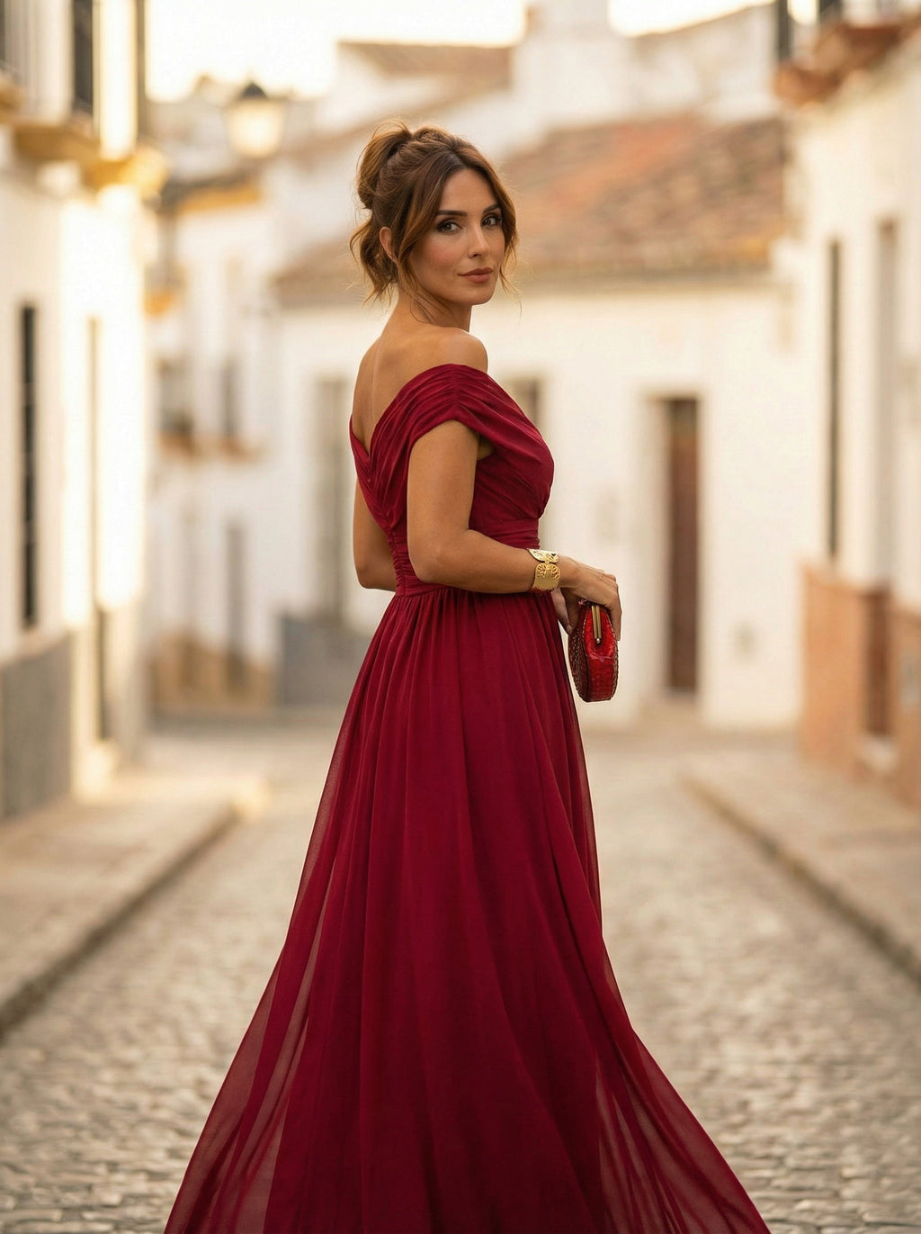 Nuvara | Carmela | Vestido Largo de Gala Hombros Descubiertos Mujer Plisado