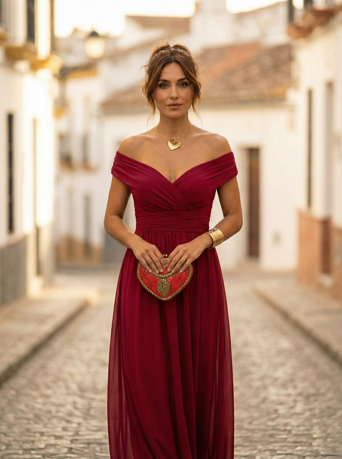 Nuvara | Carmela | Vestido Largo de Gala Hombros Descubiertos Mujer Plisado