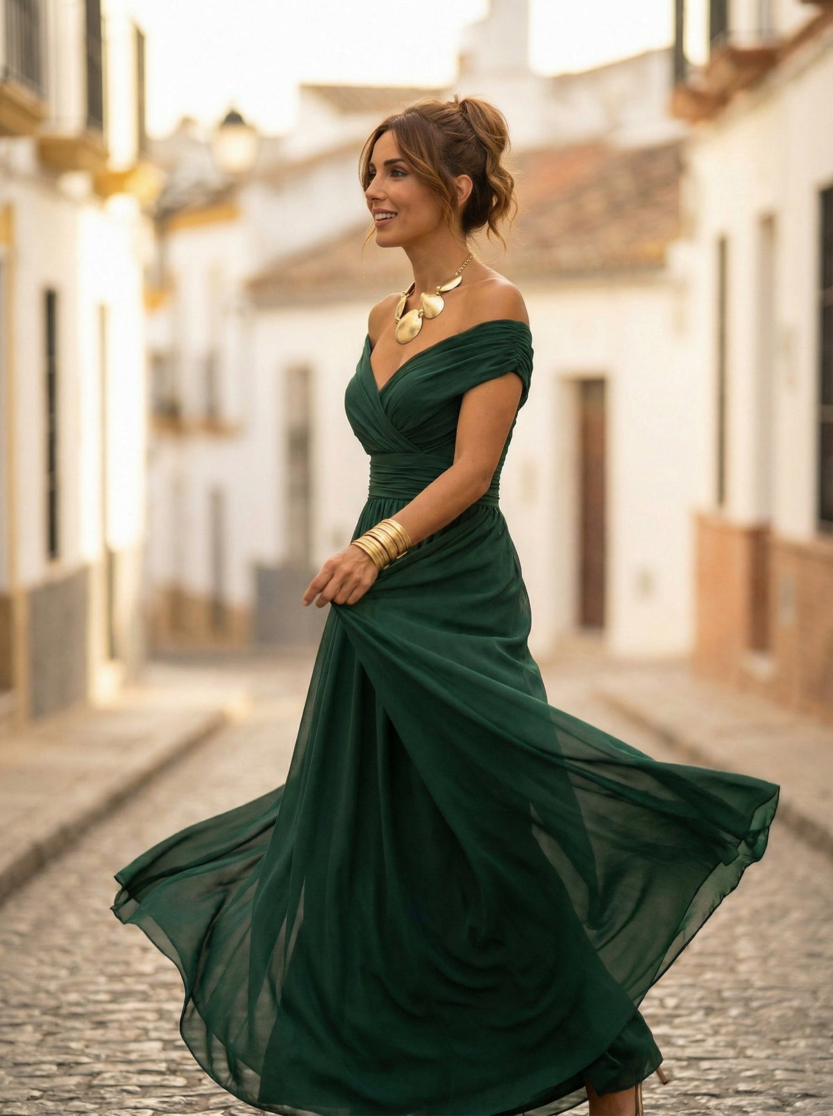 Nuvara | Carmela | Vestido Largo de Gala Hombros Descubiertos Mujer Plisado