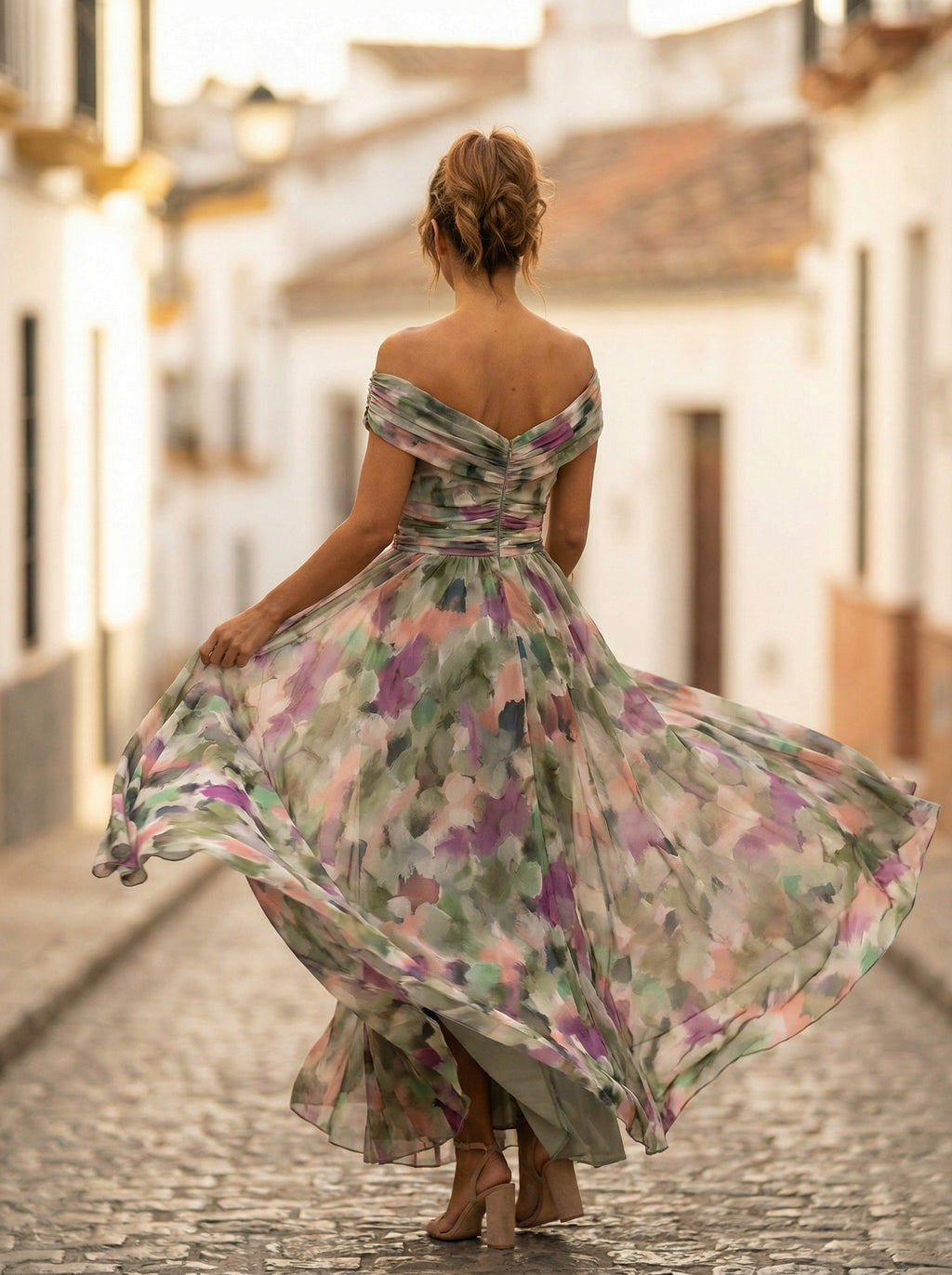 Nuvara | Carmela | Vestido Largo de Gala Hombros Descubiertos Mujer Plisado