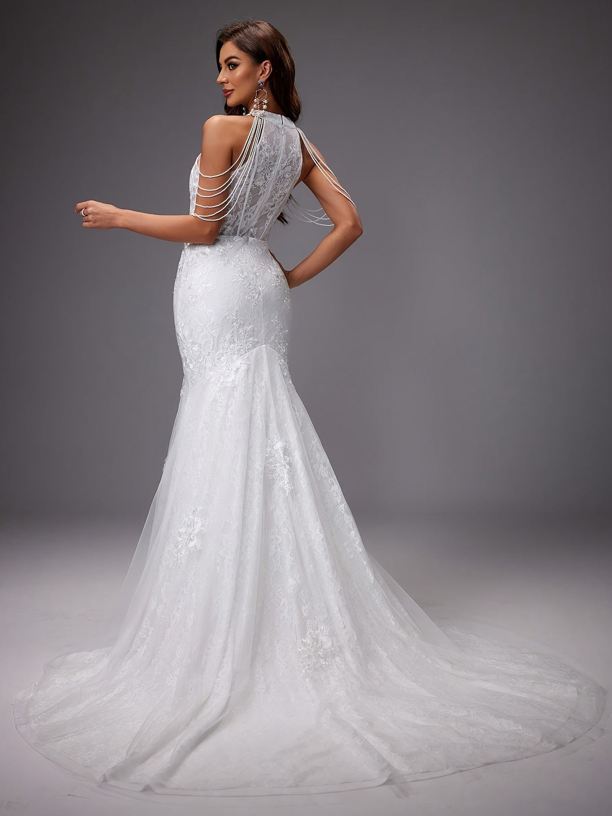 Nuvara | Catalina | Vestido de Novia Sirena Mujer Encaje Cuello Halter