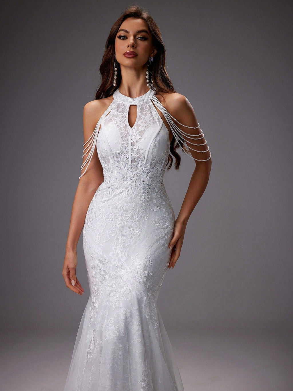 Nuvara | Catalina | Vestido de Novia Sirena Mujer Encaje Cuello Halter