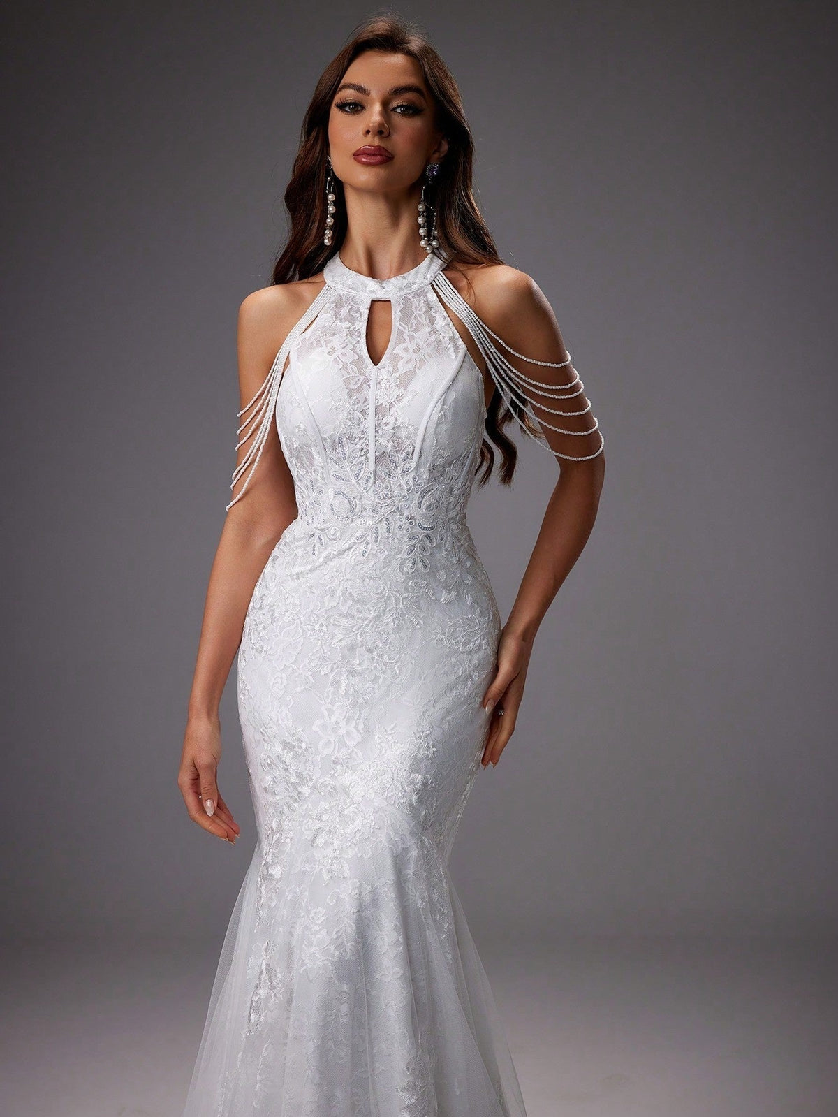 Nuvara | Catalina | Vestido de Novia Sirena Mujer Encaje Cuello Halter