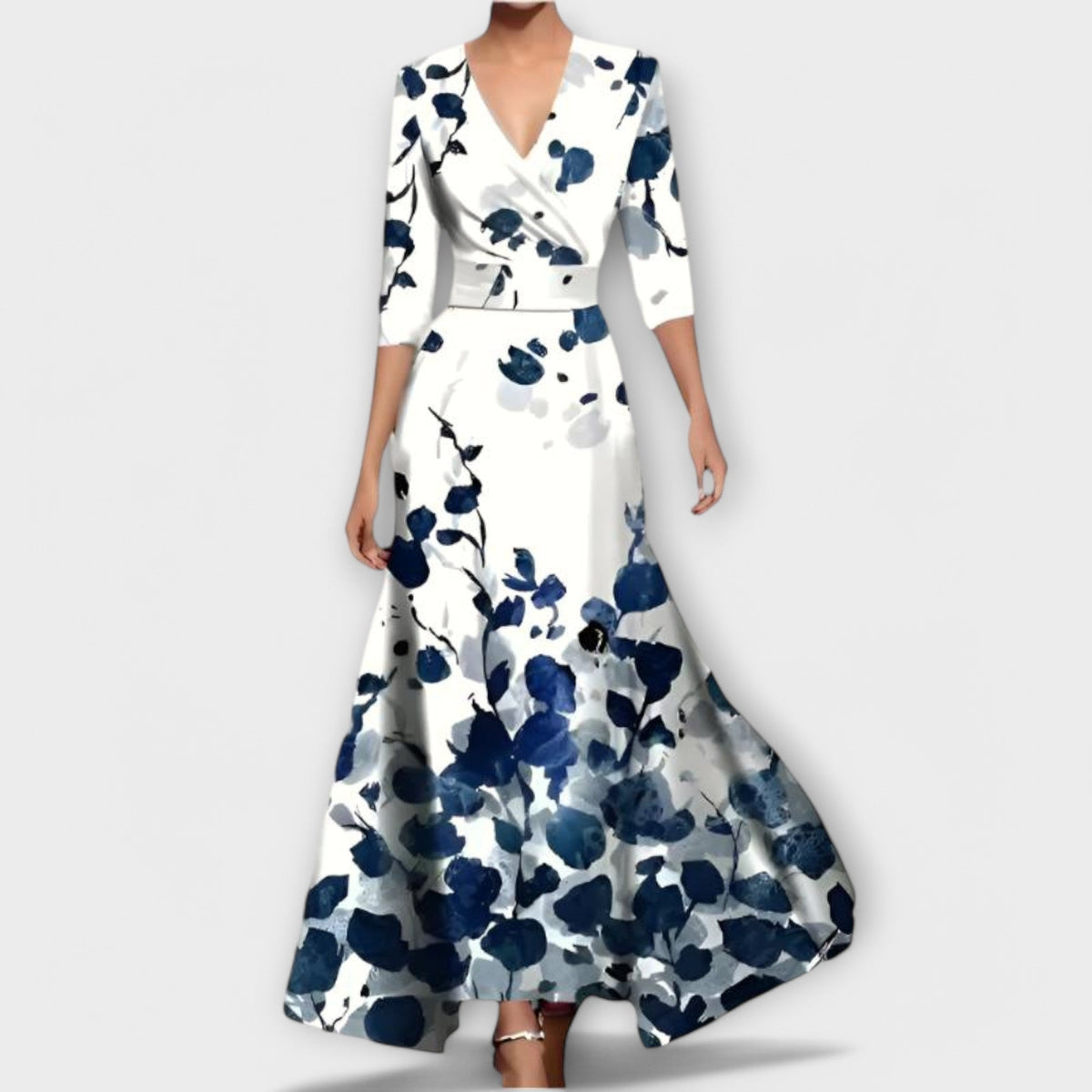Nuvara | Catalina | Vestido Largo de Invitada Otoño Mujer Escote V Manga Larga