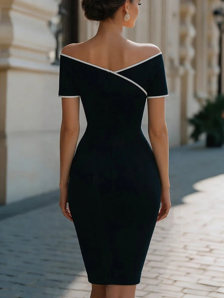 Nuvara | Cayetana | Women's Fitted Off-Shoulder Fall Wedding Guest Dress