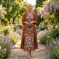 Nuvara | Cayetana | Vestido Invitada Invierno Midi Estampado Mujer con Duster a Juego