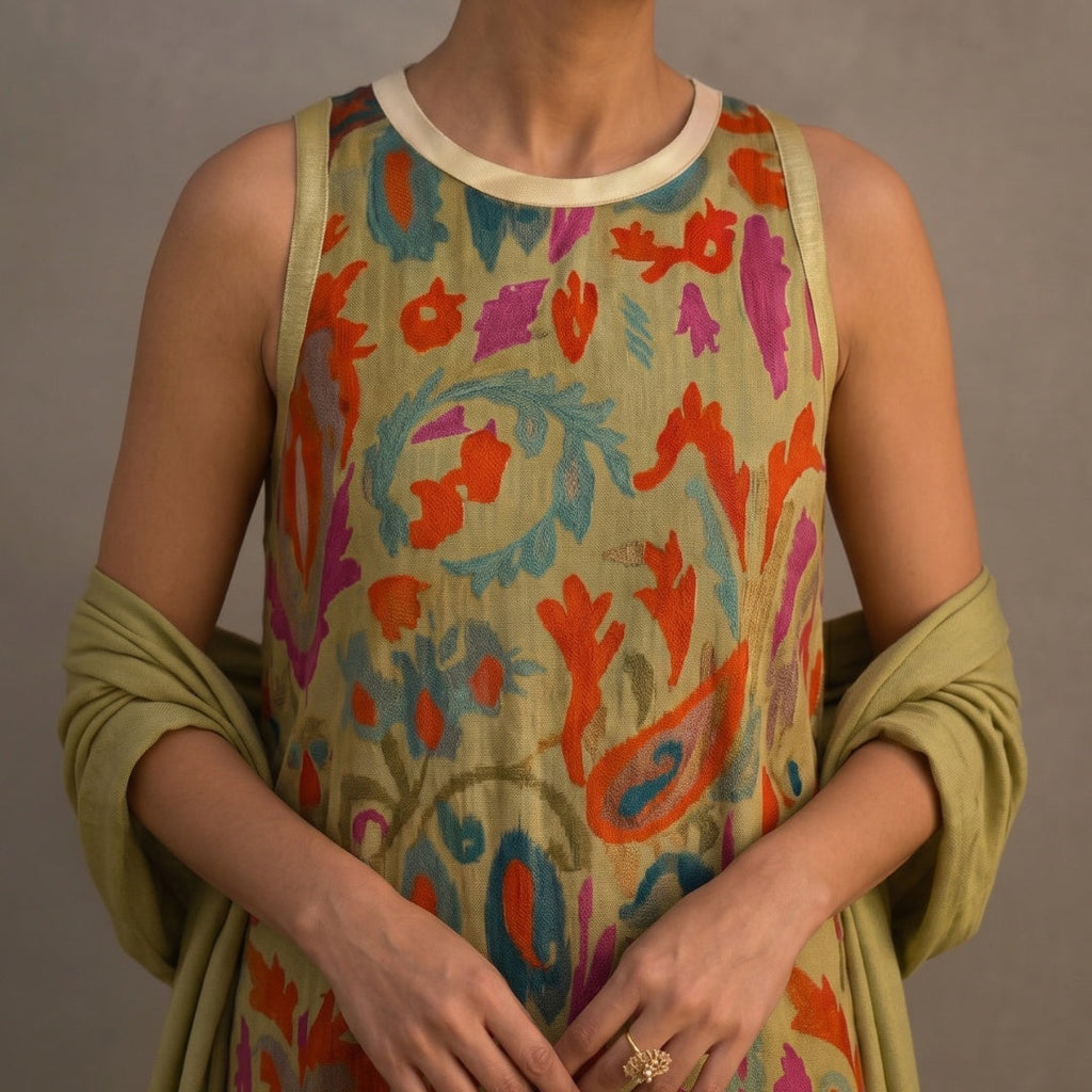 Nuvara | Cayetana | Vestido Invitada Invierno Midi Estampado Mujer con Duster a Juego
