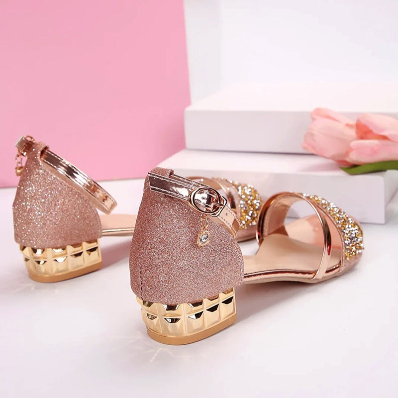 Nuvara Low Heel Rhinestone Sandals