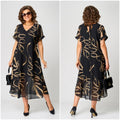 Nuvara | Concha | Vestido Midi Elegante Estampado Mujer Escote V Manga Corta